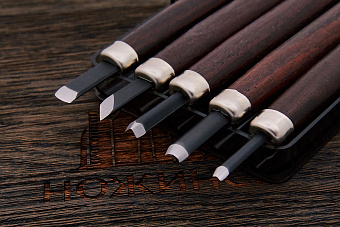 Набор для резьбы по дереву в кейсе, 5 резцов темный