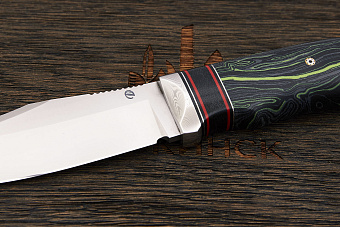 Нож туристический Геннадия Дедюхина Балем, клинок 130мм, сталь M398, рукоять микарта чёрно-зелёная