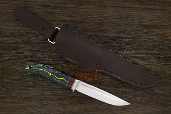 Нож разделочный Геннадия Дедюхина Универсал, клинок 132мм, сталь N690, рукоять микарта черно-зеленый