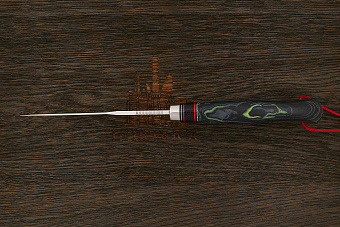 Нож туристический Геннадия Дедюхина Балем, клинок 130мм, сталь M398, рукоять микарта чёрно-зелёная