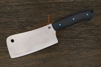 Топорик кухонный Мастерской Тать 160мм, сталь 50Х14МФ, G-10 черный (синий спейсер)