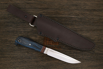 Нож туристический Геннадия Дедюхина Финка, клинок 132мм, сталь N690, рукоять микарта черно-синий