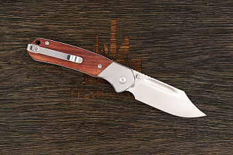 Нож складной CJRB Pyrite Bowie, клинок 80мм, сталь AR-RPM9, рукоять комбинированный: дерево, сталь