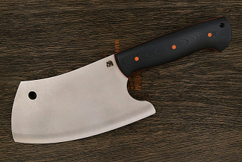 Топорик кухонный Мастерской Тать 190мм, сталь 50Х14МФ, G-10 черный (оранжевый спейсер)