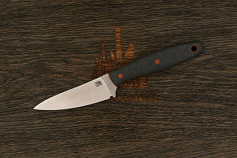 Нож туристический Мастерской Тать Хорек, клинок 88мм, сталь M390, рукоять карбон оранжевый спейсер