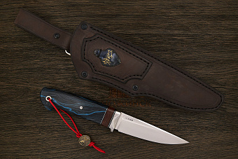 Нож туристический Геннадия Дедюхина Этно, клинок 122мм, сталь M398, рукоять микарта чёрно-синяя