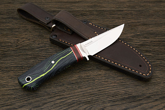 Нож шкуросъемный Геннадия Дедюхина Упёртый, клинок 89мм, сталь N690, рукоять микарта черно-зеленый