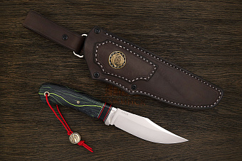 Нож туристический Геннадия Дедюхина Балем, клинок 130мм, сталь M398, рукоять микарта чёрно-зелёная