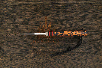 Нож шкуросъемный Геннадия Дедюхина Упёртый, клинок 89мм, сталь M398, рукоять микарта чёрно-оранжевая