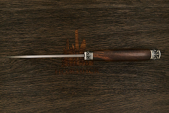 Разделочный нож Игоря Пампуха Модель 083, клинок 140мм, булат легированный, рукоять орех стабил.