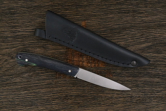 Разделочный нож Къметь Игла, сталь LO-K 2379, рукоять микарта черно-зеленая