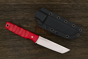 Нож туристический Геннадия Дедюхина Танто, клинок 120мм, сталь Elmax, рукоять микарта красная