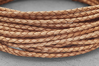Кожаный плетеный шнурок 3,0мм (бежевый), 1 метр