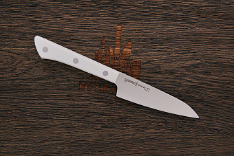 Нож кухонный Samura овощной 100мм, сталь AUS-8, рукоять пластик белый