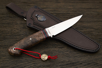 Нож туристический Геннадия Дедюхина Этно, клинок 122мм, сталь M398, рукоять дерево стаб. дерево