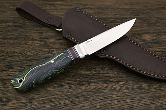 Нож туристический Геннадия Дедюхина Финка Томми, клинок 110мм, сталь N690, рукоять микарта черно-зел