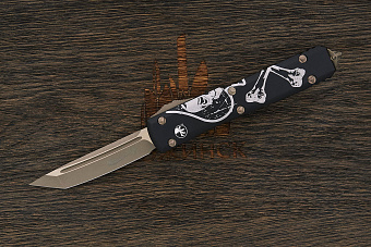 Автоматический складной нож Microtech Ultratech T/E, сталь M390, рукоять алюминий черный/рисунок