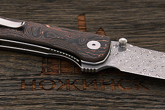 Нож складной QSP Hawk, клинок 82мм, дамаск нержавеющий, рукоять карбон
