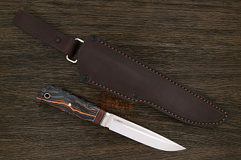Нож туристический Геннадия Дедюхина Финка, клинок 132мм, сталь N690, рукоять микарта черно-оранжевый