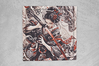 Хэнк EDC платок Ponomarev Forge Гейша с катаной, 23×23см