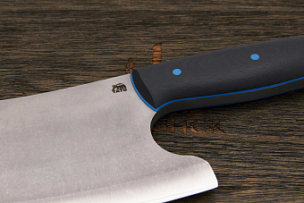 Топорик кухонный Мастерской Тать 190мм, сталь 50Х14МФ, G-10 черный (синий спейсер)