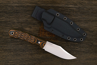 Нож туристический Геннадия Дедюхина Балем, клинок 120мм, сталь N690, рукоять микарта черно-оранжевая