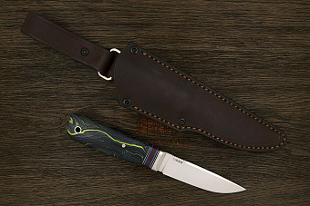 Нож туристический Геннадия Дедюхина Финка Томми, клинок 110мм, сталь N690, рукоять микарта черно-зел