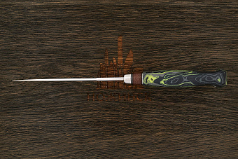 Нож туристический Геннадия Дедюхина Финка, клинок 132мм, сталь N690, рукоять микарта черно-зеленый