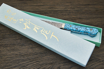 Нож кухонный Hiroo Itou мини шеф 165мм, сталь R-2 в обкладках из дамаска