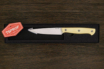 Нож кухонный MOYO Аппарель шеф 195мм, сталь AR-RPM9, рукоять G10-extra слоновая кость