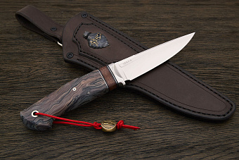 Нож туристический Геннадия Дедюхина Этно, клинок 122мм, сталь M398, рукоять микарта коричневая