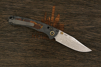 Складной нож Benchmade Mini Crooked River #572, сталь дамаск, рукоять карбон