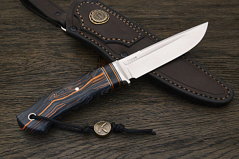 Нож разделочный Геннадия Дедюхина Универсал, клинок 132мм, сталь M398, рукоять чёрно-оранжевая