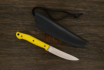 Нож туристический Мастерской Тать Горностай, клинок 105мм, сталь Elmax, рукоять G10 желтый 3D