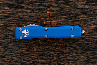 Автоматический складной нож Microtech Ultratech S/E, сталь CTS-204P, рукоять алюминий голубой