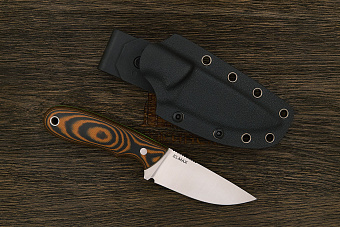 Нож туристический Геннадия Дедюхина Хэлпер, клинок 89мм, сталь Elmax, рукоять микарта черно-оранж.