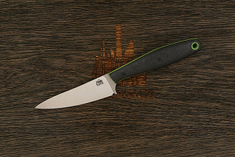 Нож туристический Мастерской Тать Хорек, клинок 88мм, сталь M390, рукоять карбон зеленый спейсер