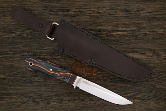 Нож разделочный Геннадия Дедюхина Универсал, клинок 132мм, сталь N690, рукоять микарта черно-оранж.