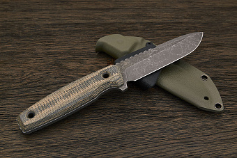 Нож тактический Нож с Котом Тир, клинок 108мм, сталь AUS-10Co, рукоять микарта песочно-чёрная