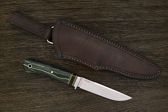 Нож разделочный Геннадия Дедюхина Универсал, клинок 128мм, сталь M390, рукоять микарта чёрно-зелёная