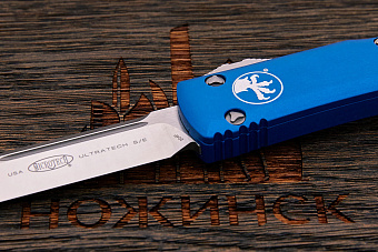 Автоматический складной нож Microtech Ultratech S/E, сталь CTS-204P, рукоять алюминий голубой
