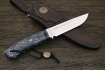 Нож разделочный Геннадия Дедюхина Универсал, клинок 132мм, сталь M398, рукоять микарта чёрно-белая