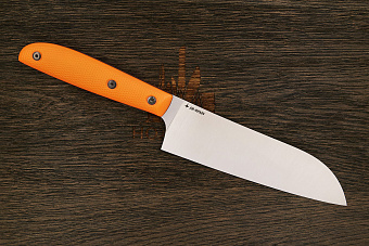 Нож кухонный MOYO Геликон сантоку 175мм, сталь AR-RPM9, рукоять G10-extra оранжевый